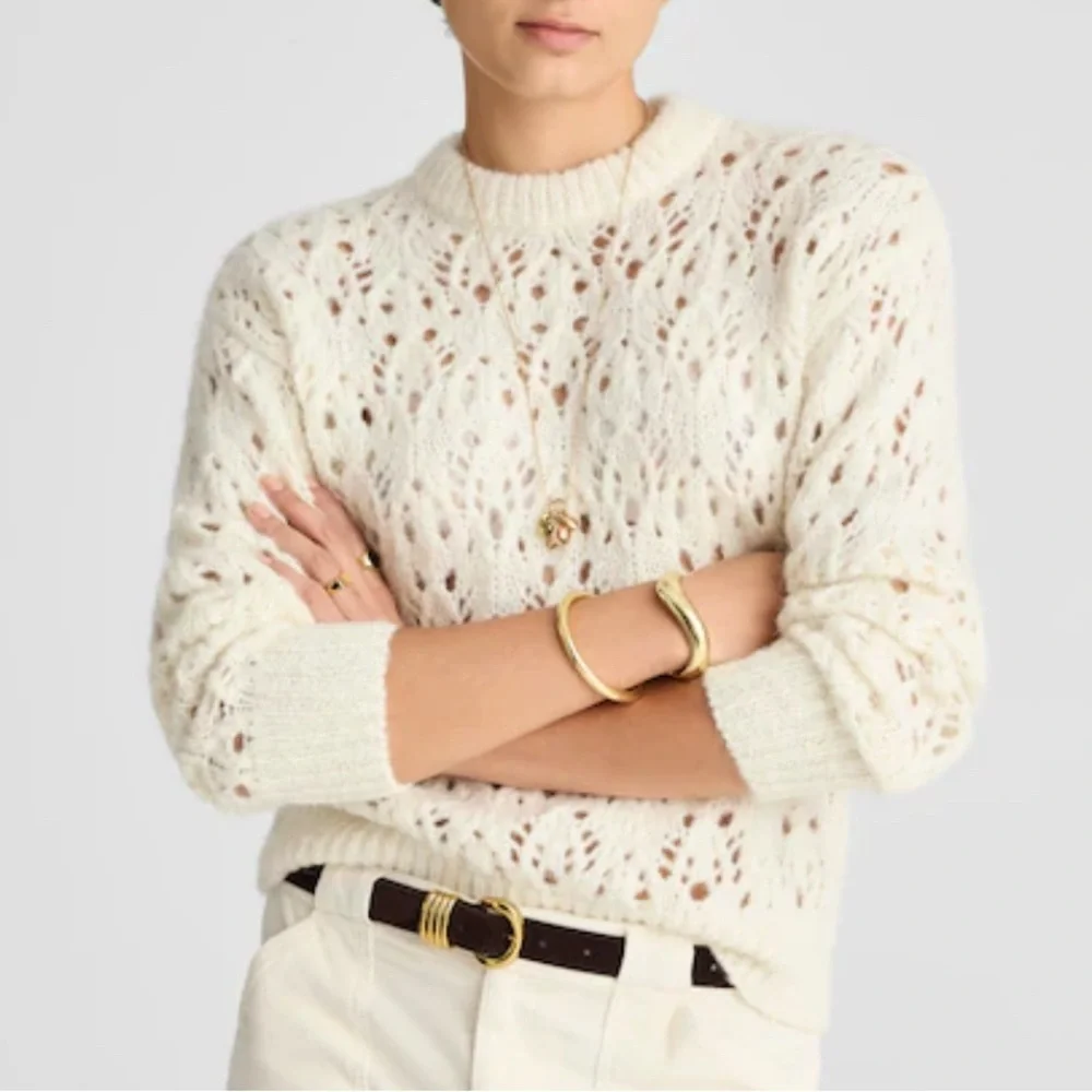 Madewell Cream Open-Weave Crewneck Sweater